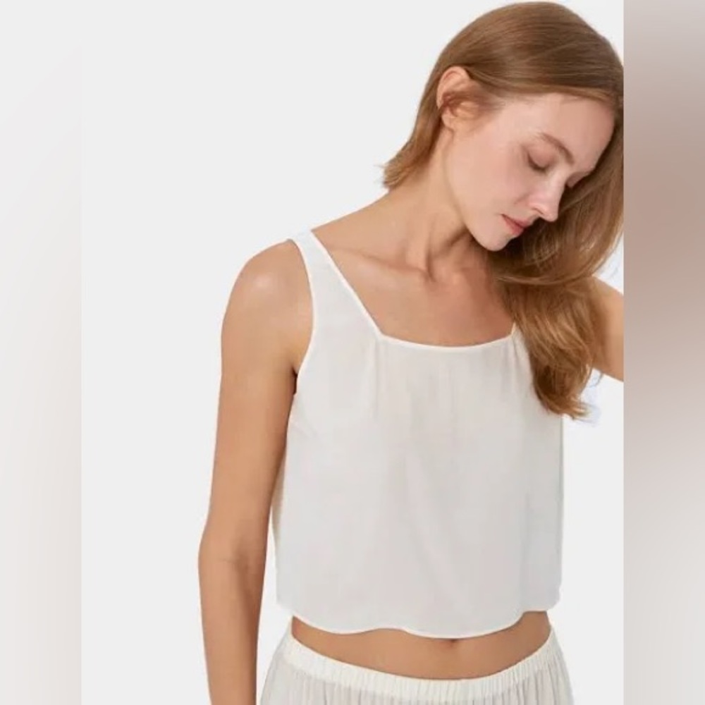 Nap Loungewear Ivory Sleeveless Square Neck Cropped Tank Top Size Small